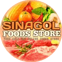 a logo for sinagol foods store with meat and vegetables on it