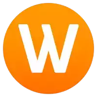 an orange circle with a white letter w inside