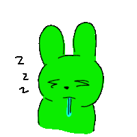 a green cartoon rabbit is sleeping with a tear coming out of its nose .