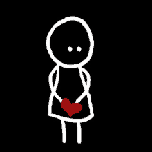 a drawing of a stick figure holding a red heart in his hands .