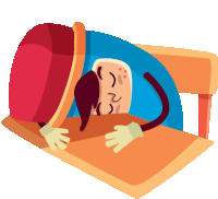 a cartoon illustration of a person sleeping on a bed