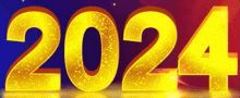 the number 2024 is displayed in gold on a red and blue background