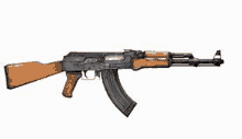 an assault rifle with a wooden handle and a wooden stock on a white background .