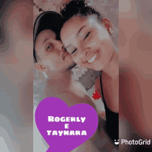 a picture of a man and a woman with rogerly e taynara written in a purple heart