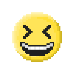 a pixel art smiley face with its eyes closed and a big smile