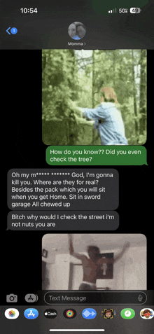 a screenshot of a text message between momma and a friend