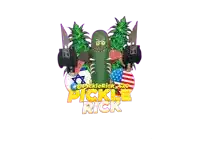 a logo for pickle rick shows a pickle holding a football