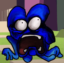 a cartoon drawing of a blue monster with a surprised look on its face