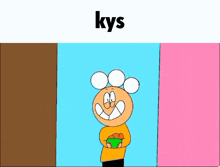 a cartoon character is holding a green box with the word kys on it