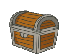 a cartoon drawing of a wooden treasure chest with a lock on it .