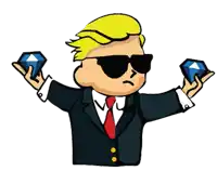 a cartoon of a man in a suit holding two diamonds in his hands .