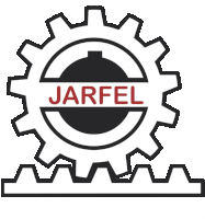 a black and white gear with jarfel written in red