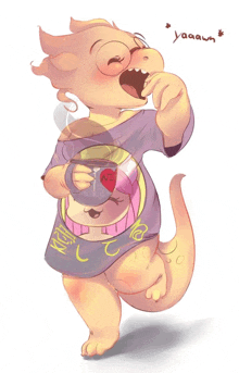 a drawing of a lizard wearing a shirt that says " yaaaw "