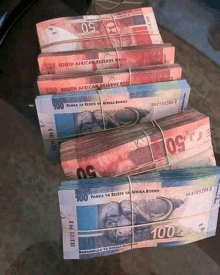 a stack of south african reserve bank money