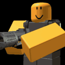 a yellow robot with a smiley face is holding a large yellow block