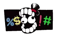 a cartoon drawing of a smiley face with a dollar sign and hashtags around it