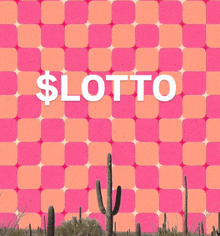 a pink and orange checkered background with the word lotto in white