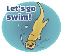 a cartoon otter is diving into the water with the words let 's go swim below it