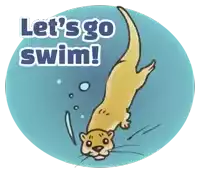 a cartoon otter is diving into the water with the words let 's go swim below it