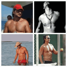 a collage of photos of a shirtless man