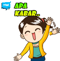 a cartoon of a girl with the words apa kabar on top