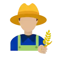 a man wearing a hat and overalls holds a wheat plant in his hand