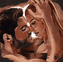 a painting of a man and a woman kissing by agcurleyart