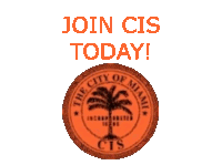 a sign that says join cis today with a seal of the city of miami