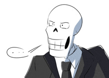 a black and white drawing of a skeleton in a suit