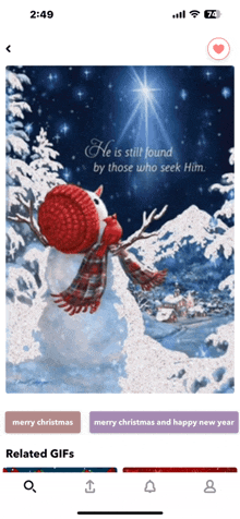 a screenshot of a christmas card with a snowman in the snow