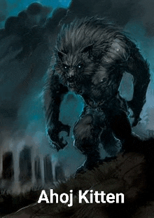 a werewolf is standing on top of a hill with a castle in the background .