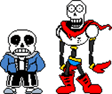 a pixel art of sans and papyrus standing next to each other