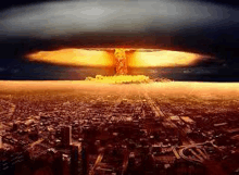 a nuclear bomb is going off over a city .