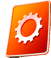 an orange icon with a white gear in the middle