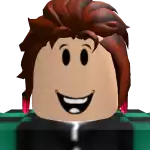 a roblox character with red hair is smiling .