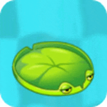 a cartoon frog is sitting on a lily pad with its eyes closed .