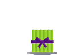 a green gift with a purple bow on a plate