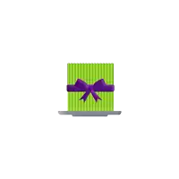 a green gift with a purple bow on a plate