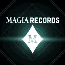 a logo for magia records shows a diamond with the letter m on it