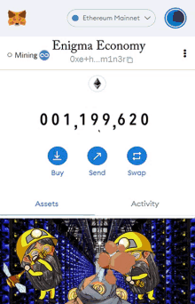 a screenshot of the enigma economy app showing the amount of coins