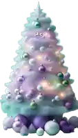 a christmas tree with purple and white ornaments and the letters a.c on the top