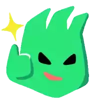 a green cartoon character giving a thumbs up with a yellow star above it