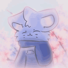 a drawing of a cat with a scarf around its neck and flowers in the background