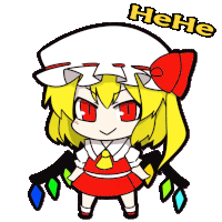 a cartoon drawing of a girl with a red dress and a white hat that says " heh "