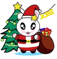 a cartoon bunny dressed as santa claus holding a bag of gifts