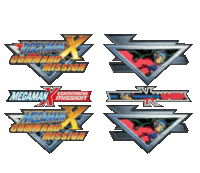 four logos for rockman x command mission are shown