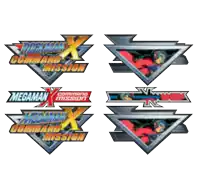 four logos for rockman x command mission are shown