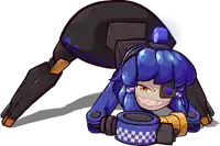 a cartoon drawing of a robot girl with blue hair