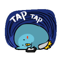 a cartoon drawing of a blue bird with the words tap tap written around it