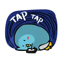 a cartoon drawing of a blue bird with the words tap tap written around it